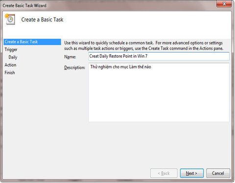Sao lưu Windows 7 mỗi ngày
