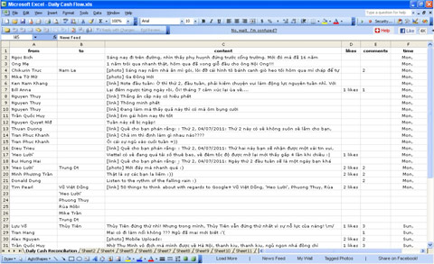Biến giao diện Facebook thành bảng tính Excel