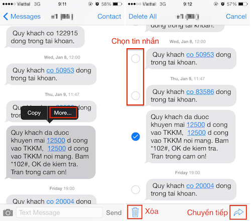 Chuyển tiếp và xóa tin nhắn trên iPhone