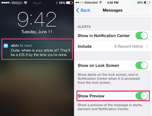 Tắt ứng dụng xem trước nội dung tin nhắn trên iPhone