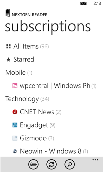 Nextgen Reader – Duyệt RSS trên Windows Phone