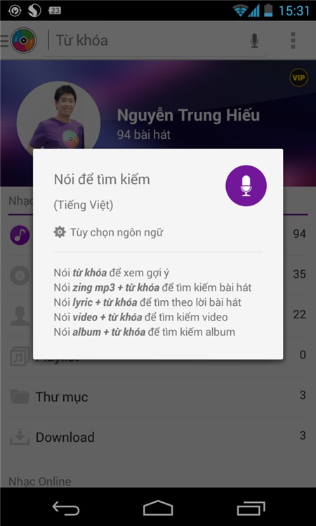 Tìm bài hát bằng giọng nói trên ứng dụng Zing Mp3