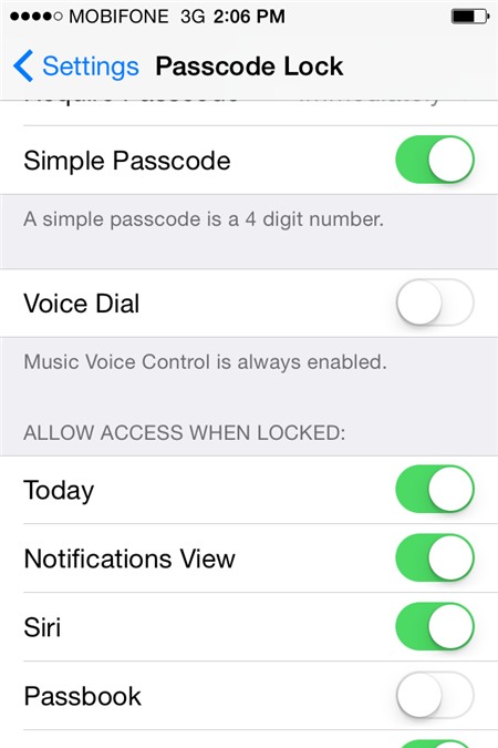 Tắt các tính năng không đòi Passcode trên iOS