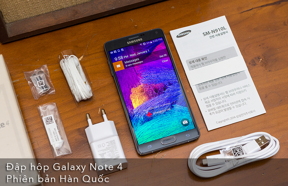 Đập hộp Galaxy Note 4 xách tay Hàn Quốc: chỉ có 1 pin, không đế sạc, dùng chip Exynos