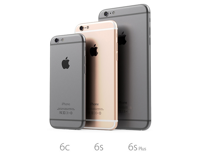 Ảnh dựng iPhone 6c so dáng với iPhone 6s và 6s Plus