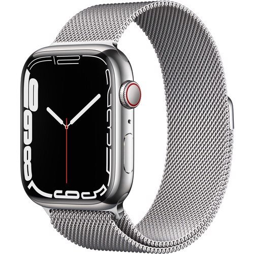 Apple Watch Series 7 LTE 41mm Silver Stainless Steel Case with Silver Milanese Loop 