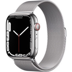 Apple Watch Series 7 LTE 45mm Silver Stainless Steel Case with Silver Milanese Loop MKJY3